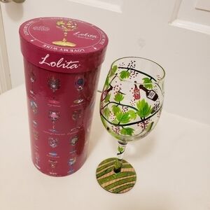 Lolita Love My Wine "Wine Tasting" Hand Painted Wine Glass 15 oz.